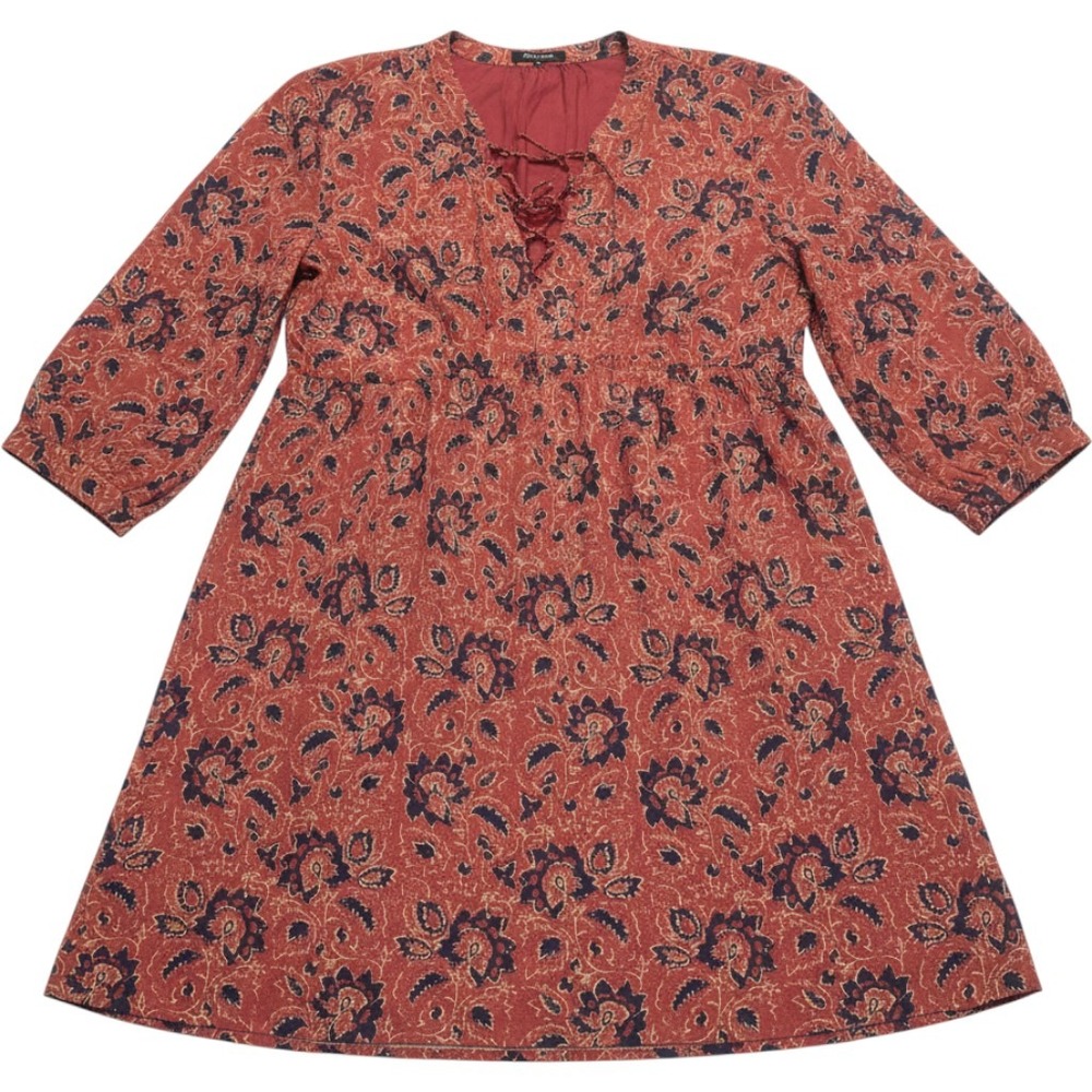 Madewell Lace Up Floral Shift Dress Red Navy Size XL Boho Babydoll Mini NWT
